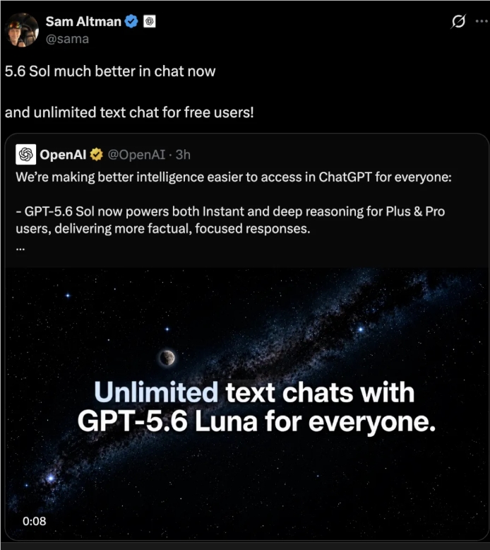 OpenAI为ChatGPT重大更新!免费用户可无限文本聊天啦