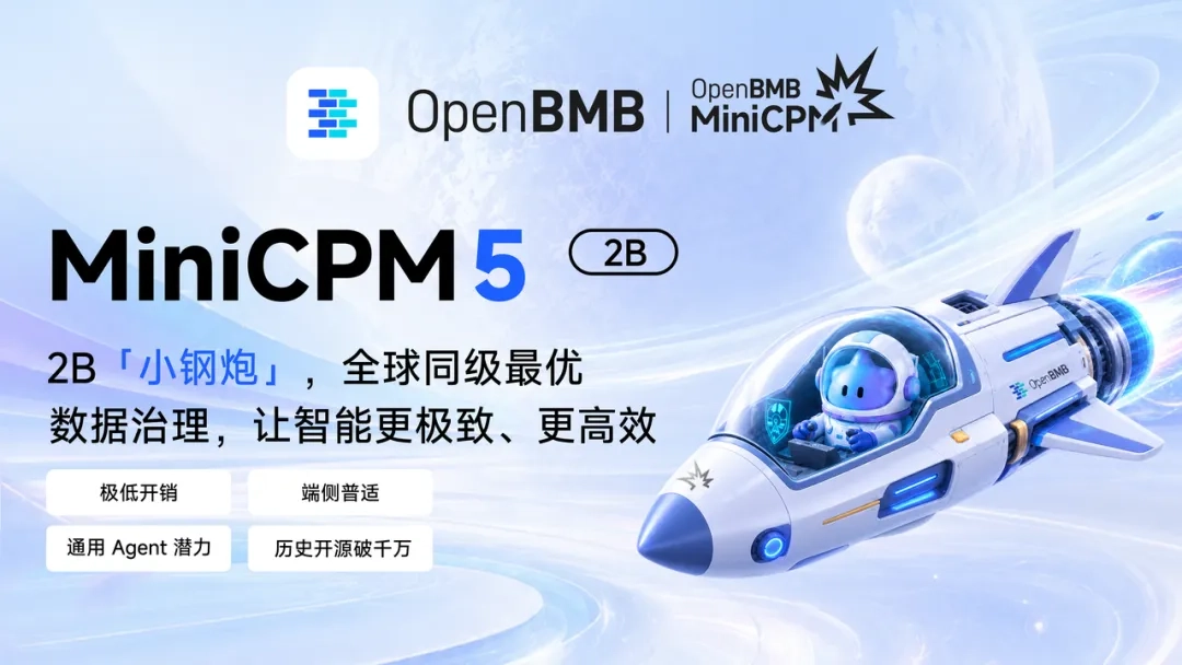 2B参数端侧AI模型夺冠，MiniCPM5开源，小模型也能搞定智能任务